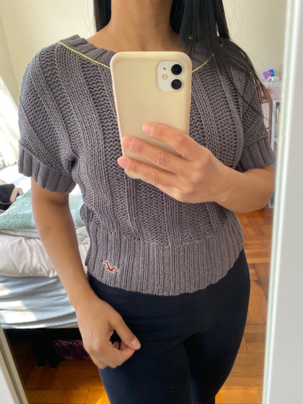 Hollister Gray Chunky Knit Cropped Sweater Top Size M